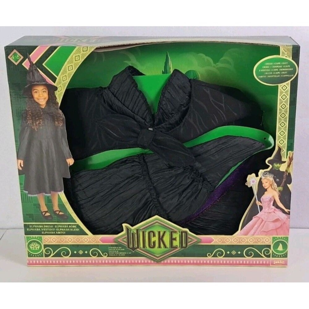 Jakks Wicked Elphaba Costume Dress Cape Hat Size 4-6x